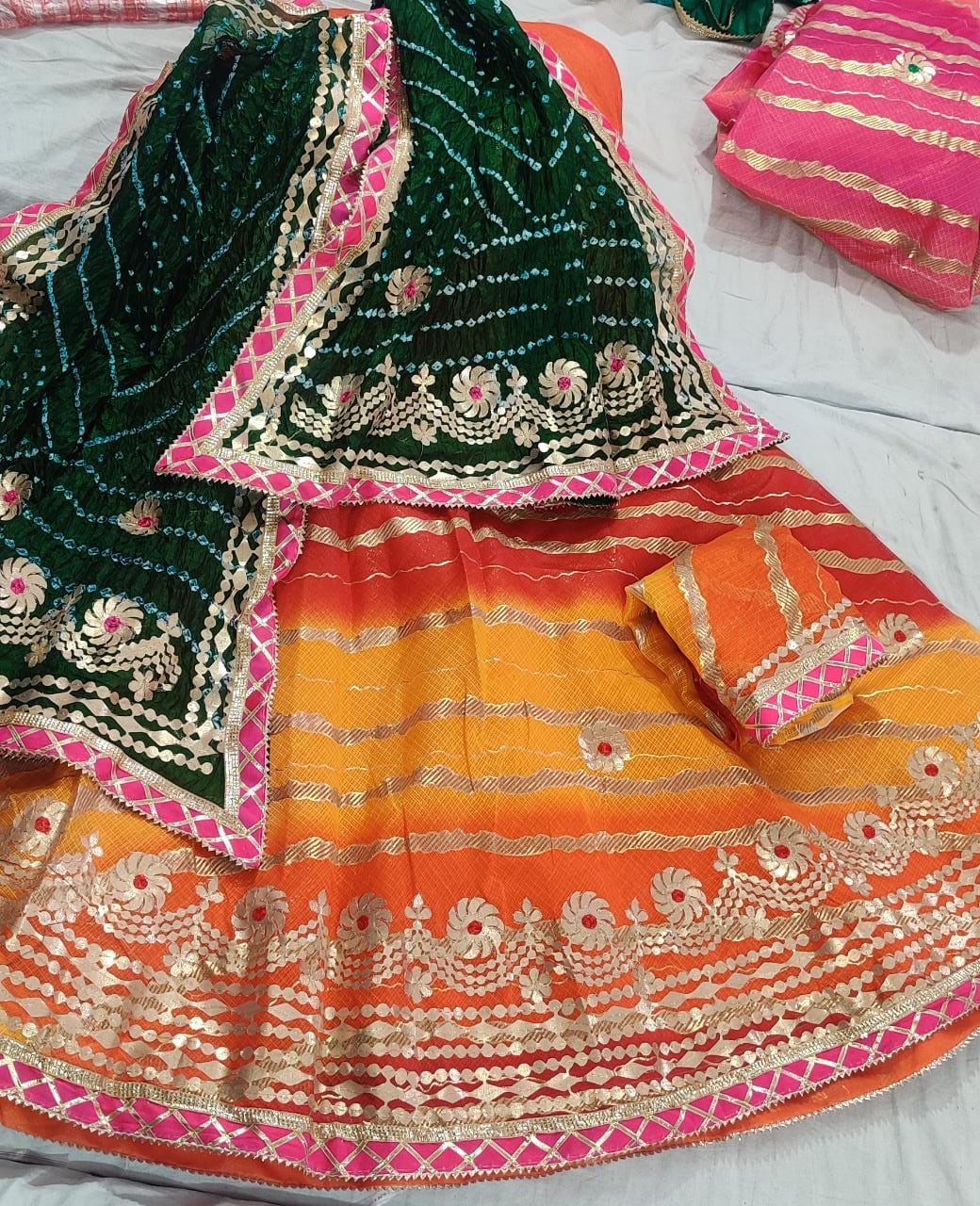 Pure Kota silk Beautiful Rajasthani Lehriya Print With Gotapatti Work –  KcPc Bandhani