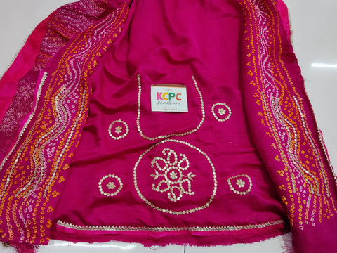 KcPc Pure Gaji Silk Bandhani Heavy Gotapatti Work Saree Rani