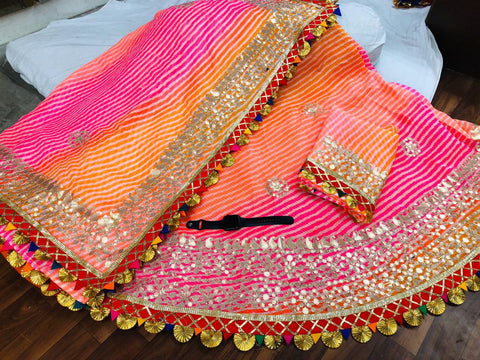 Pure Kotta Doriya Beautiful Rajasthani Design With Gotaptti Work Lehnga Kml Or Rama Green Lehenga