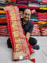 Bandhani style design saree for wedding in red colour