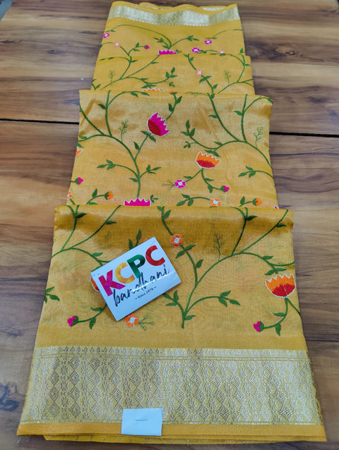 KcPc Maheshwari Cotton Silk Thread Kashida Embroidery Work Saree