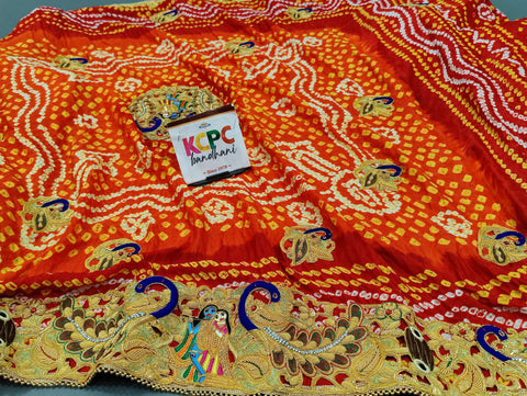 KcPc Gaji Silk Bandhej Marwadi Piliya Odhna with Kolkata Belbuti Work