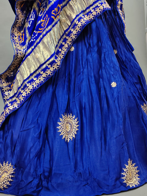 KcPc Pure Gajji Silk Lehenga & Dupptta With Gorgeous Gotapatti Work  SATIS Blue