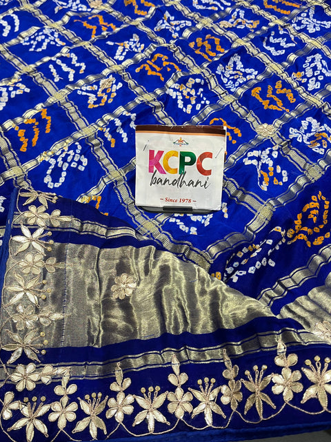 KcPc Pure Gaji Silk Bandhani Gotapatti Designer Jaipuri Traditional Dupatta satis Blue