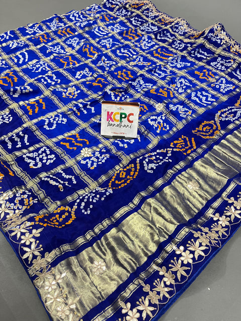 KcPc Pure Gaji Silk Bandhani Gotapatti Designer Jaipuri Traditional Dupatta satis Blue