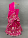 A pink Gajji silk lehenga dupatta with white beadwork 