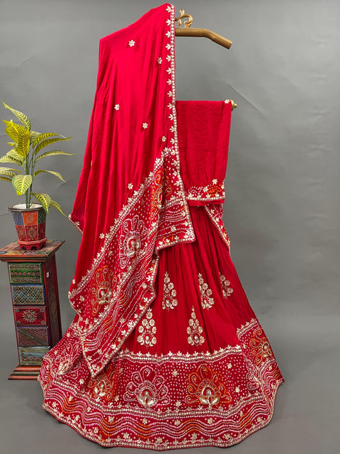 KcPc Pure Gajji Silk Lehenga BITU Red