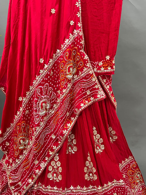 KcPc Pure Gajji Silk Lehenga BITU Red