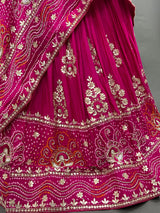 A pink Gajji silk lehenga dupatta with white beadwork 
