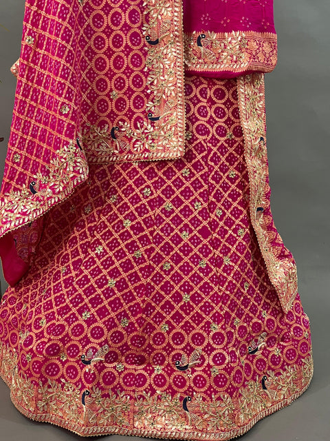 KCPC Designer Pure Khaddi Georgette Neemjari Bandhej Ghatchola Gotapatti Lehenga  BT