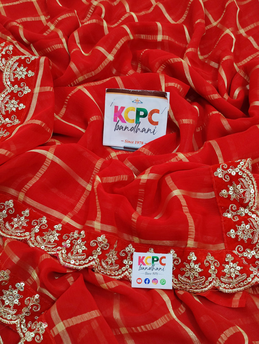 KcPc Originals Karwachauth Special Pure Georgette Red Wedding Saree Wi ...