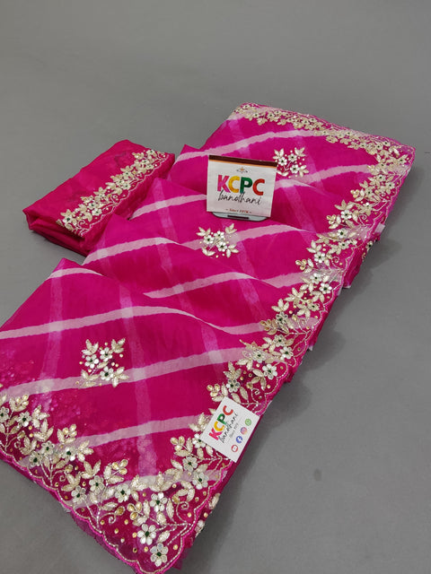 KcPc Latest Sawan Special organza Gotapatti work leheriya saree RGC