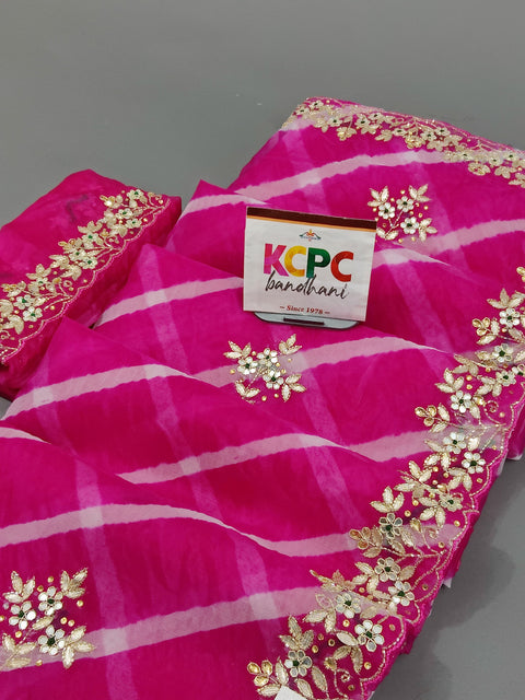 KcPc Latest Sawan Special organza Gotapatti work leheriya saree RGC