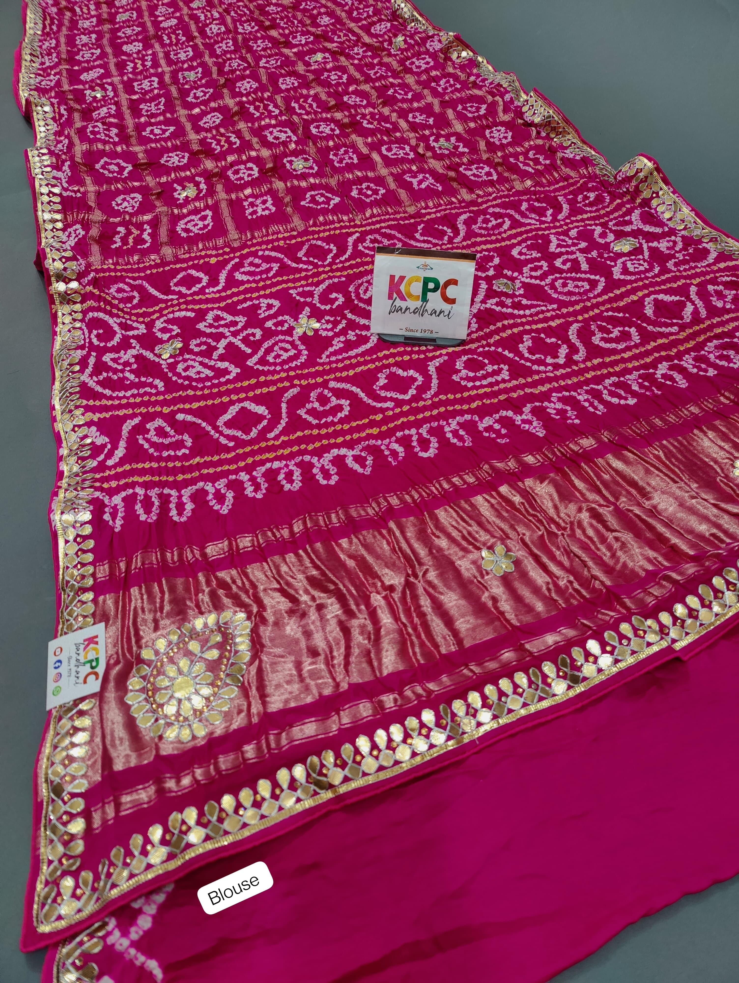 KcPc New Pure Gaji Silk Bandhani Ghatchola Gotapatti Work SareeAMT Rani