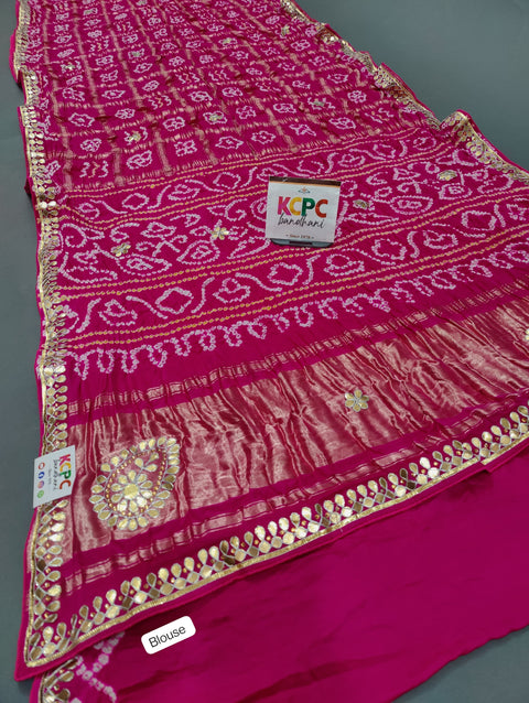 KcPc New Pure Gaji Silk Bandhani Ghatchola Gotapatti Work Saree  AMT Rani