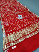 Pure Gaji Silk Bandhani Ghatchola Gotapatti Work Saree With Blouse Red Saree