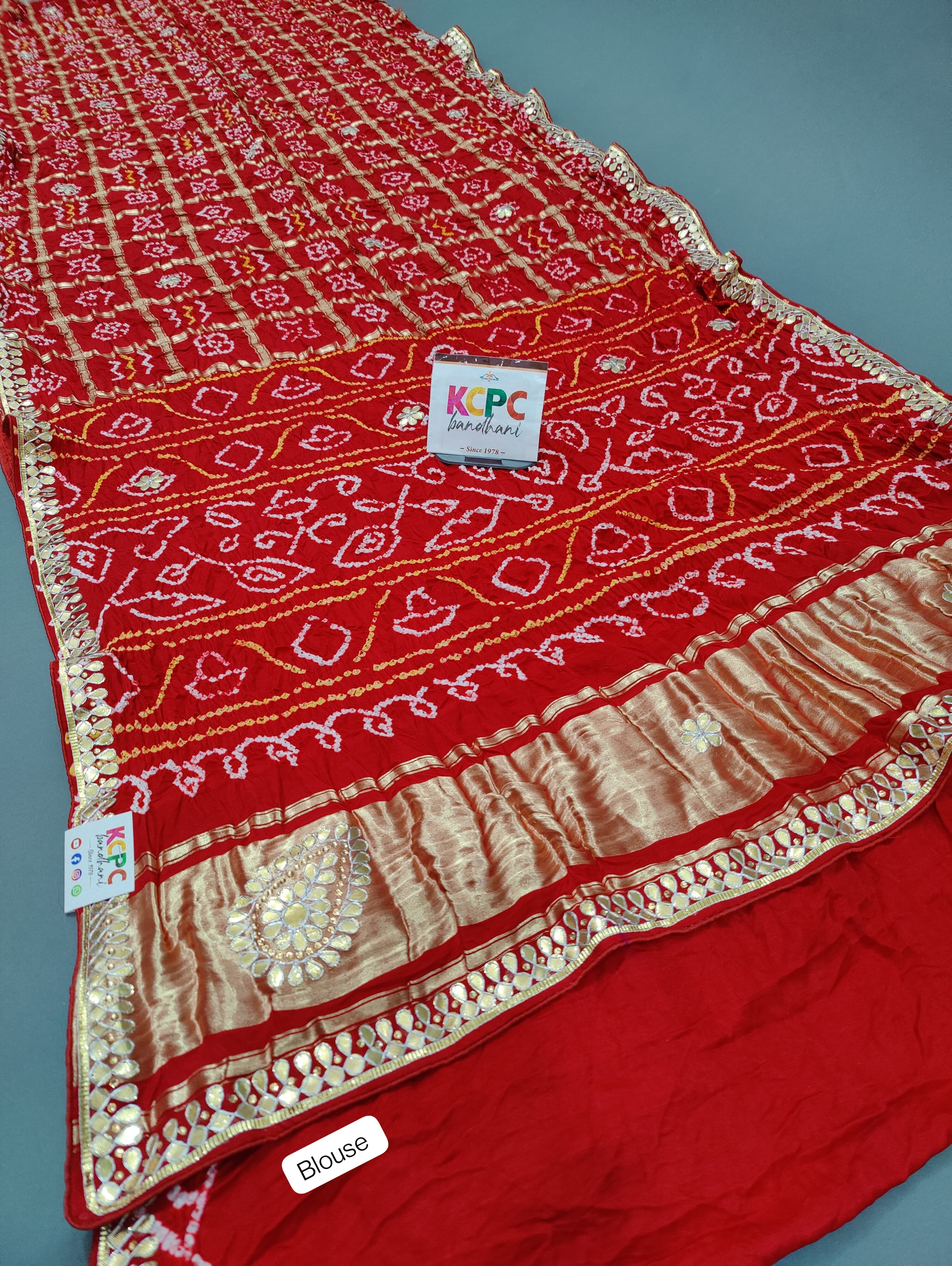 Pure Gaji Silk Bandhani Ghatchola Gotapatti Work Saree With Blouse Red Saree