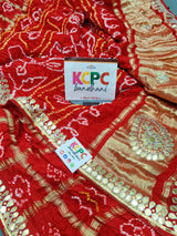 Pure Gaji Silk Bandhani Ghatchola Gotapatti Work Saree With Blouse Red Saree