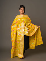 KcPc New Designer Neemzari Banarasi Handloom Pure Chinon Dupattas Yellow