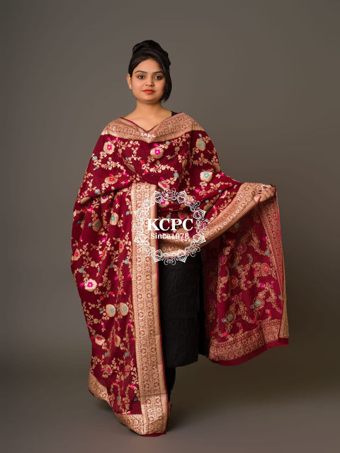 KcPc New Designer Neemzari Banarasi Handloom Pure Chinon Dupattas Mehroon