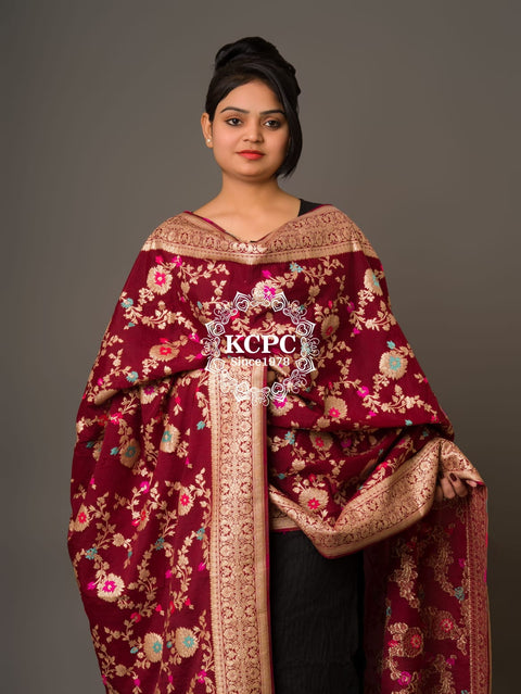 KcPc New Designer Neemzari Banarasi Handloom Pure Chinon Dupattas Mehroon