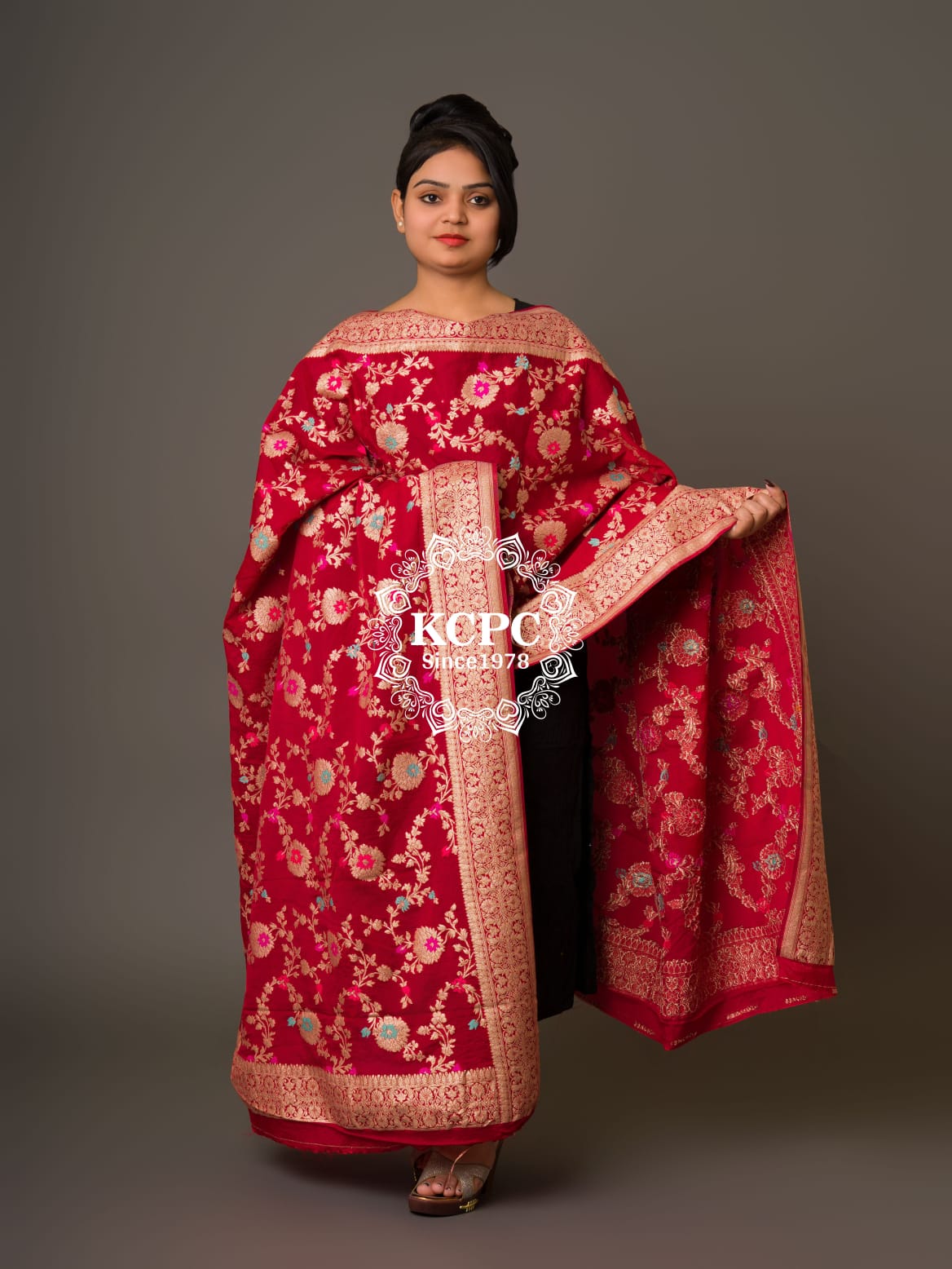 KcPc New Designer Neemzari Banarasi Handloom Pure Chinon Dupattas Red