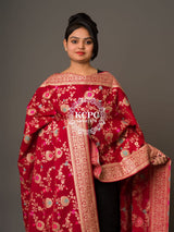 KcPc New Designer Neemzari Banarasi Handloom Pure Chinon Dupattas Red
