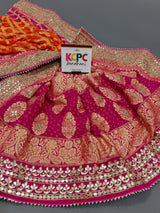 KcPc Pure Khaddi Georgette Bandhani Neemzari Resham Thread Upada Jangla with heavy Gotapatti work Dupatta