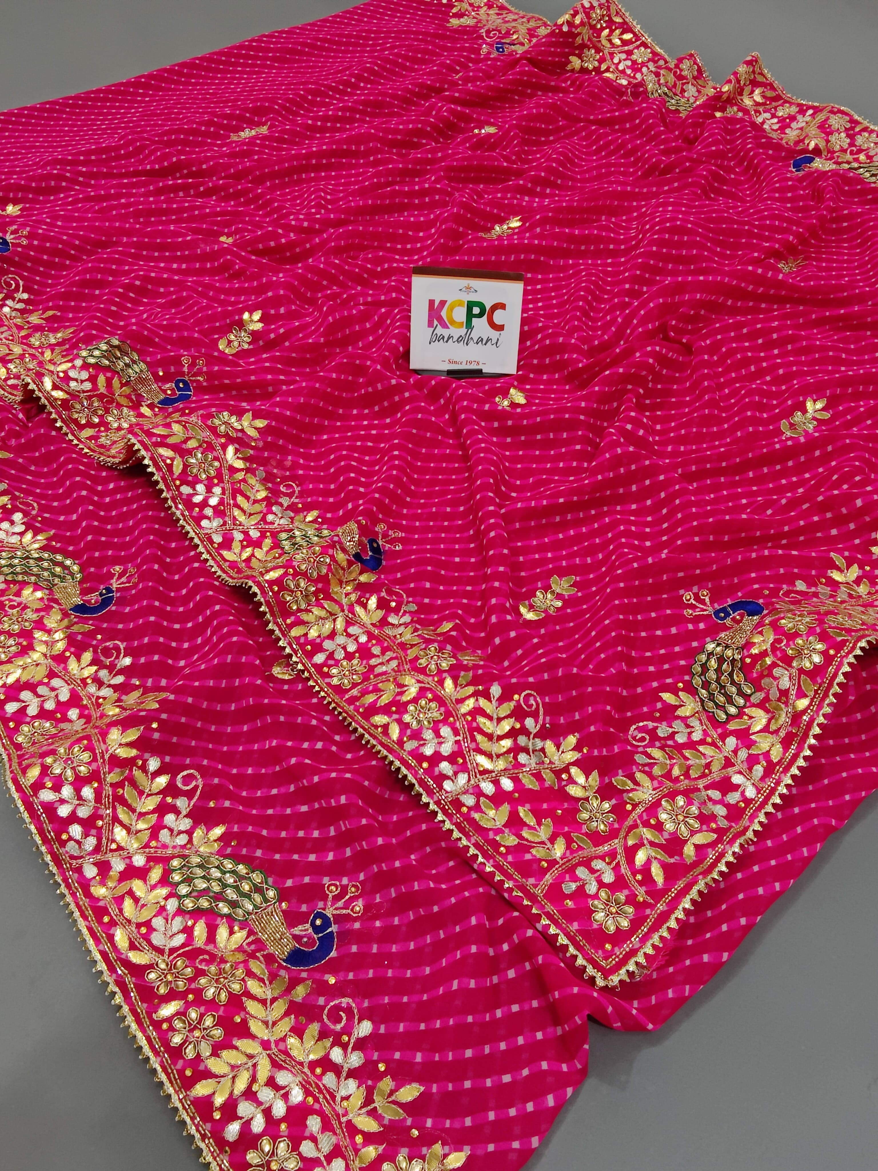 Peacock Gotapatti work saree in lahariya style