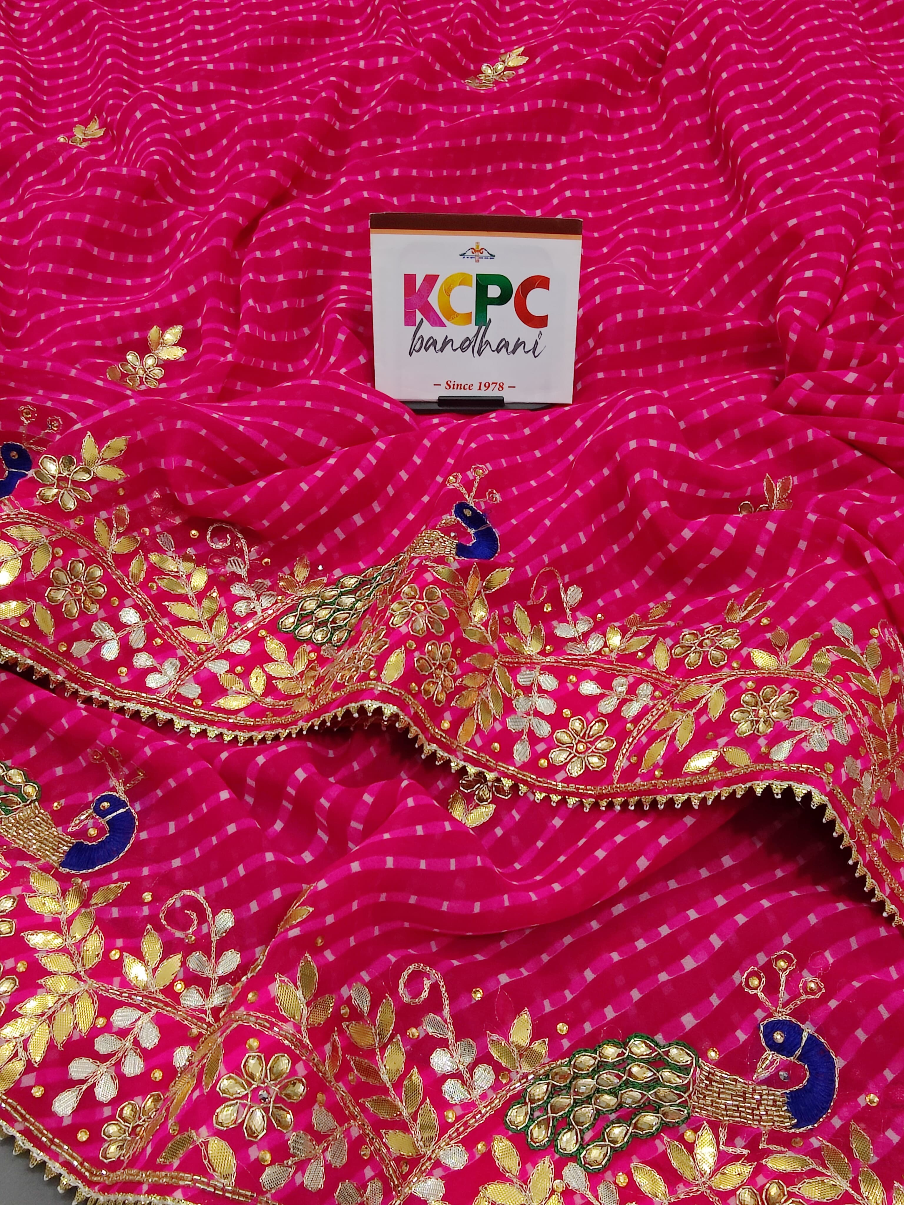 Peacock Gotapatti work saree in lahariya style