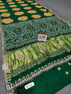 KcPc New Pure Gaji Silk Handmade Bandhej Gotapatti Laddu Bandhej Saree AMT Green