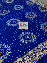 KcPc Latest Pure Gaji Silk Bandhani Ghatchola Gotapatti SareeAMT Blue