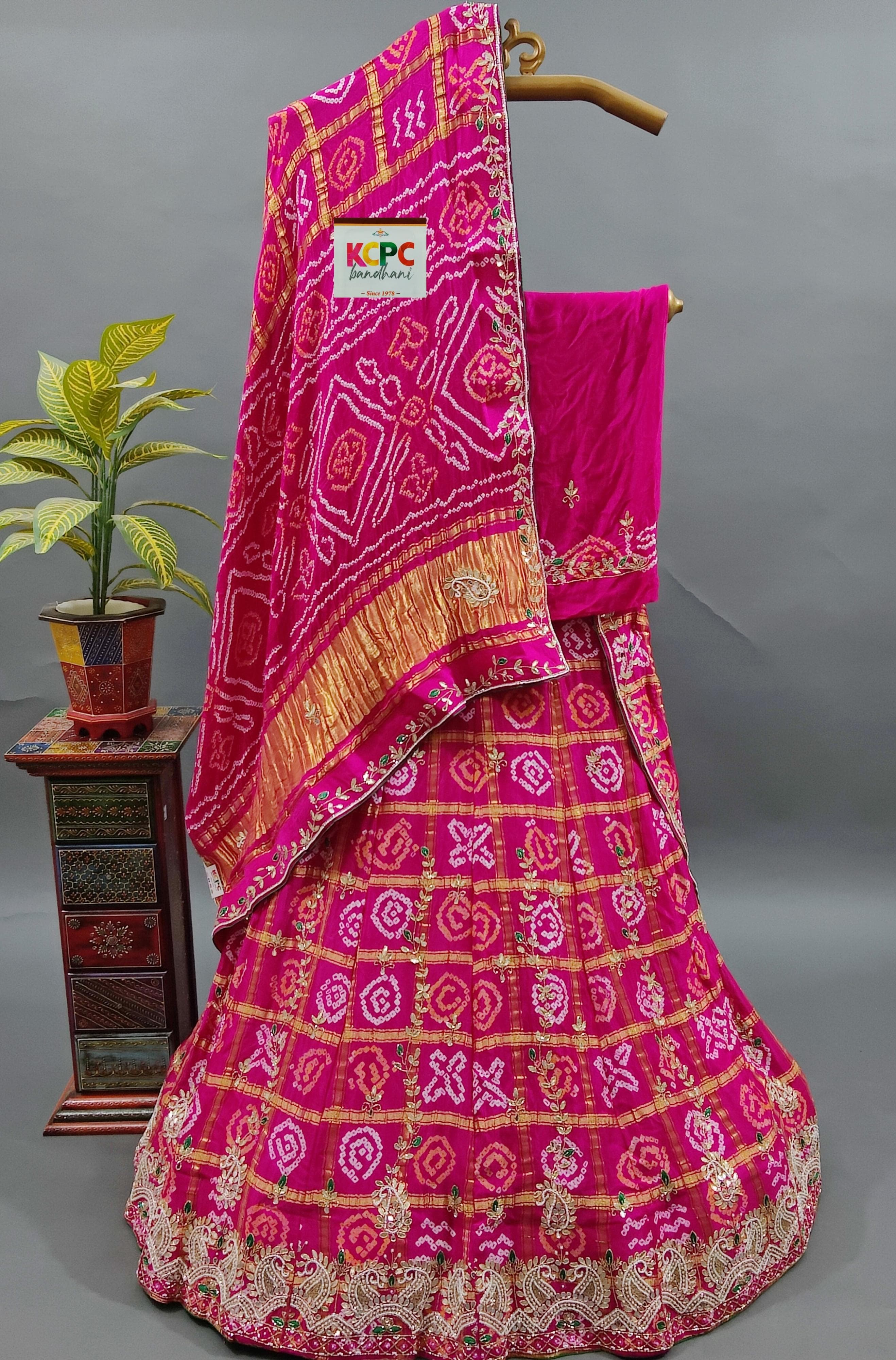 A pink and gold traditional Indian lehenga 
