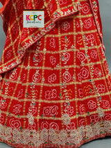  Gaji Silk Bandhani Ghatchola style lehenga in red colour