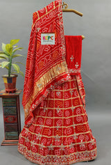 KcPc Pure Gaji Silk Bandhani Ghatchola Handwork LehengaSATISRed