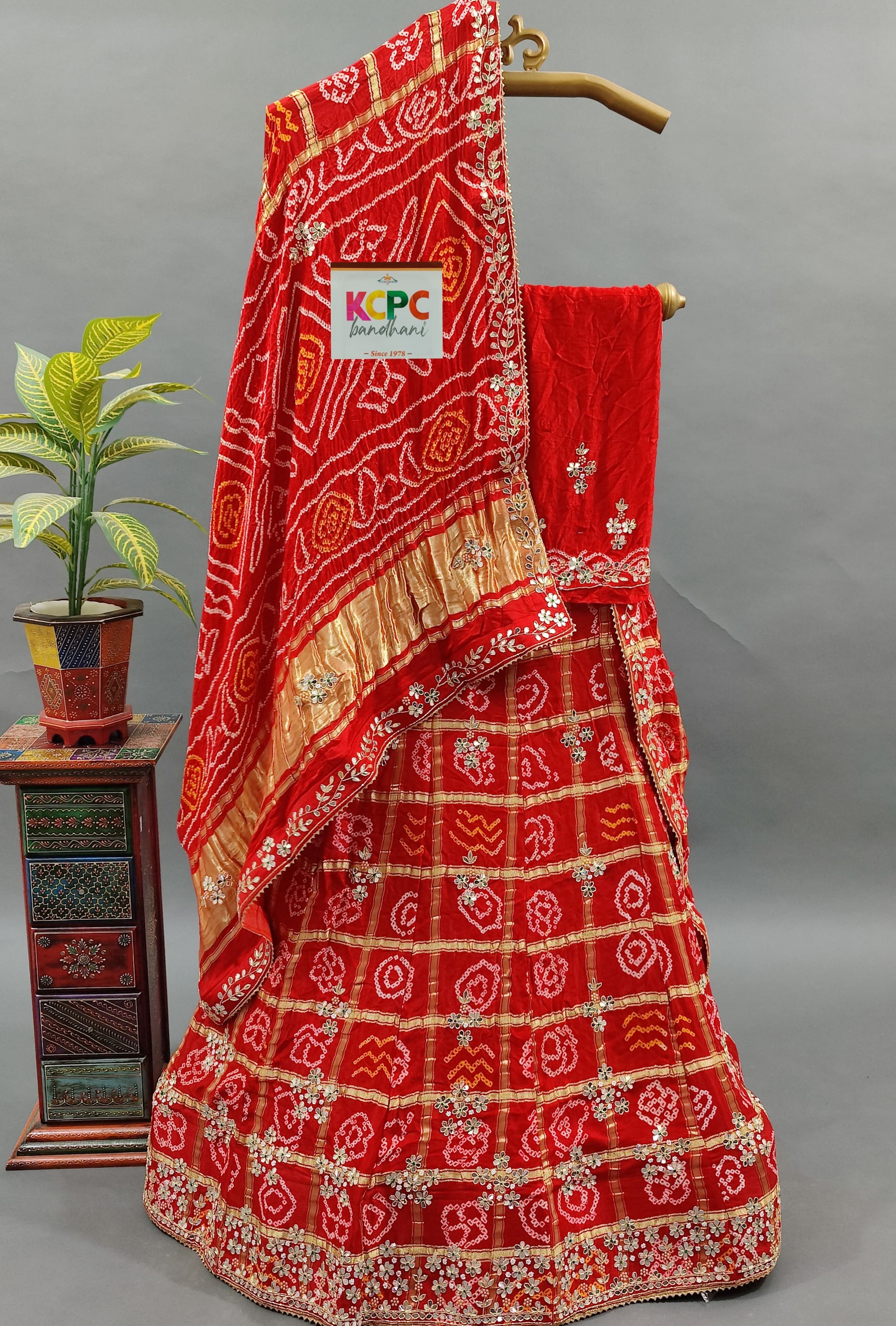 KcPc Pure Gaji Silk Bandhani Ghatchola Handwork LehengaSATISRed