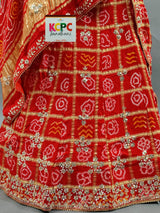 KcPc Pure Gaji Silk Bandhani Ghatchola Handwork LehengaSATISRed