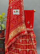 KcPc Pure Gaji Silk Bandhani Ghatchola Handwork LehengaSATISRed