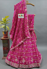 KcPc New Launch Jaipuri Gaji Silk Bandhani Ghatchola with Heavy Gotapatti Work LehengaBTU