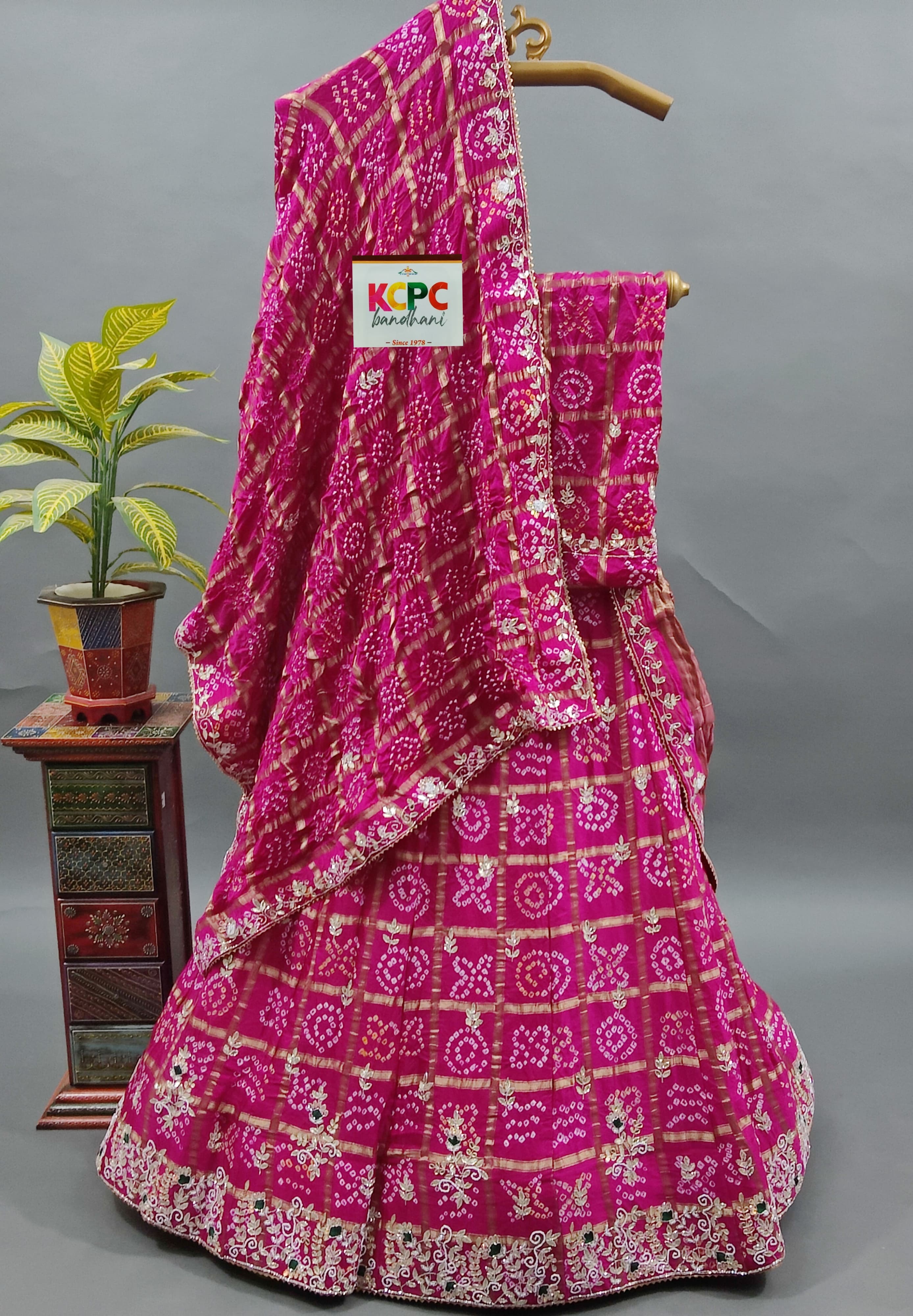 KcPc New Launch Jaipuri Gaji Silk Bandhani Ghatchola with Heavy Gotapatti Work LehengaBTU