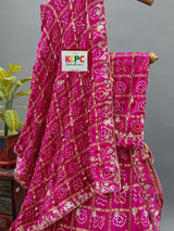 KcPc New Launch Jaipuri Gaji Silk Bandhani Ghatchola with Heavy Gotapatti Work LehengaBTU