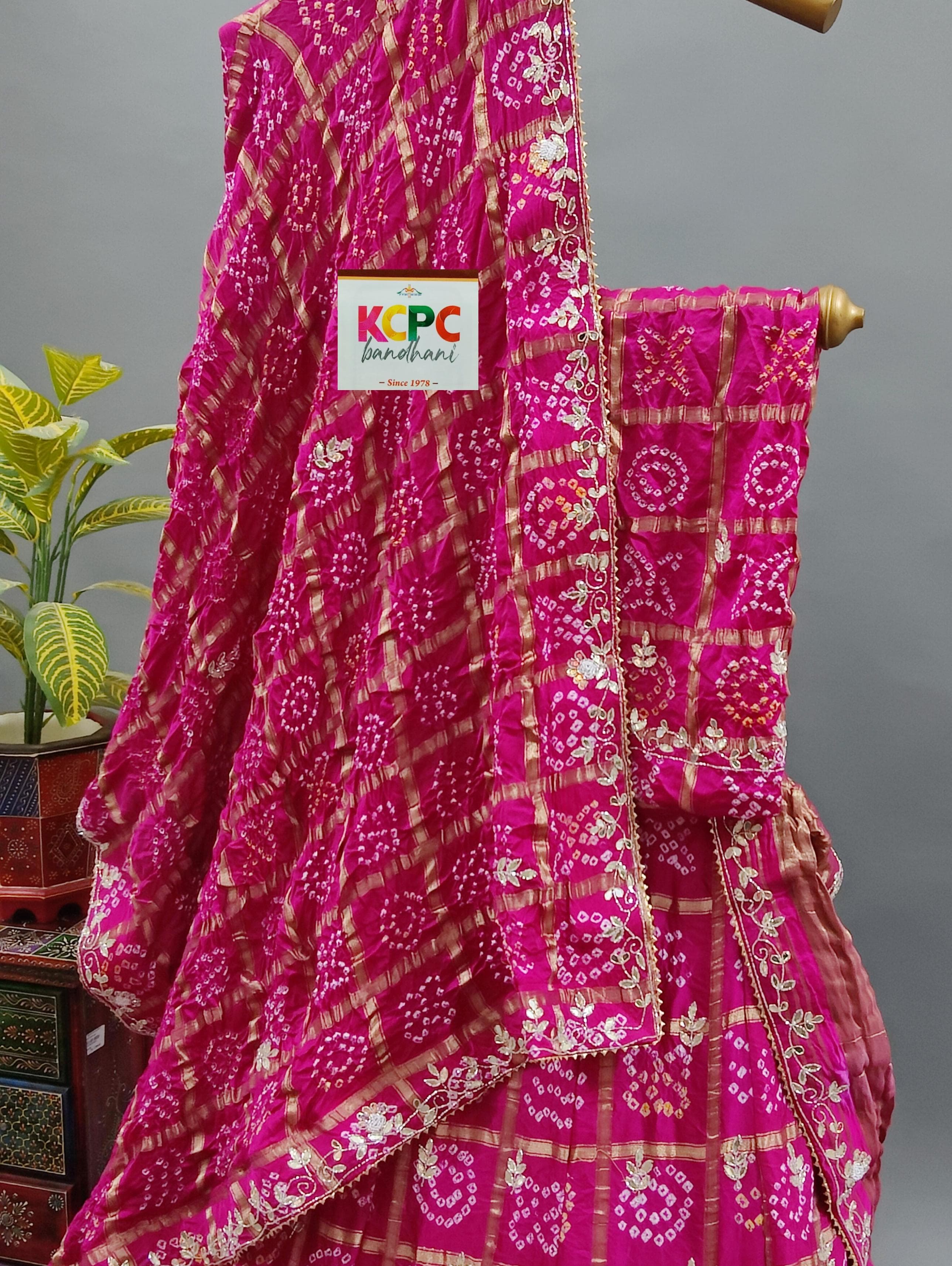 KcPc New Launch Jaipuri Gaji Silk Bandhani Ghatchola with Heavy Gotapatti Work LehengaBTU