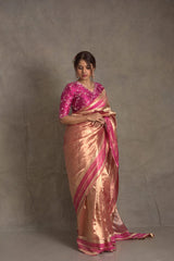 KcPc Pure Tissue Banarasi Handloom SareePinkINY