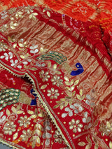 KcPc Pure Gaji Silk Handmade Bandhej Gotapatti Work Marwadi Pila Jaipuri DupattaAMT