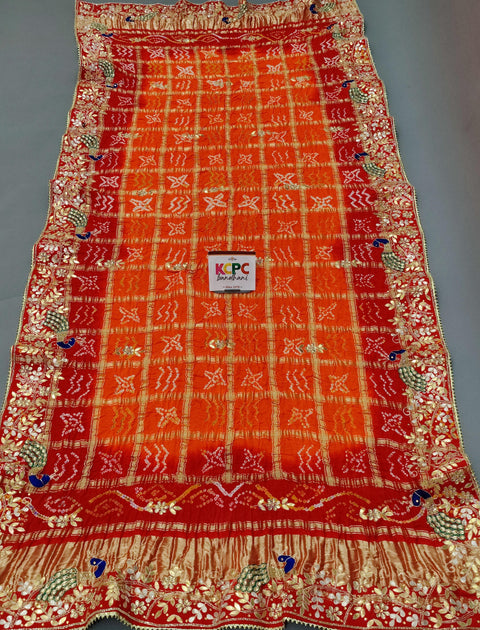 KcPc Pure Gaji Silk Handmade Bandhej Gotapatti Work Marwadi Pila Jaipuri Dupatta