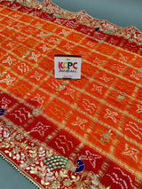 KcPc Pure Gaji Silk Handmade Bandhej Gotapatti Work Marwadi Pila Jaipuri DupattaAMT