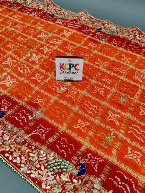 KcPc Pure Gaji Silk Handmade Bandhej Gotapatti Work Marwadi Pila Jaipuri Dupatta