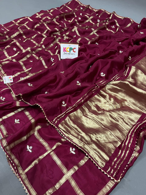 KcPc Latest Arrival Designer Gaji Silk Gotapatti Handwork Saree Wine