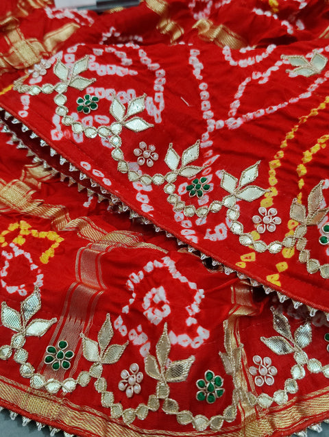 KcPc Pure Gaji Silk Handloom Bandhani Gotapatti Work Jaipuri Traditional Saree AMT