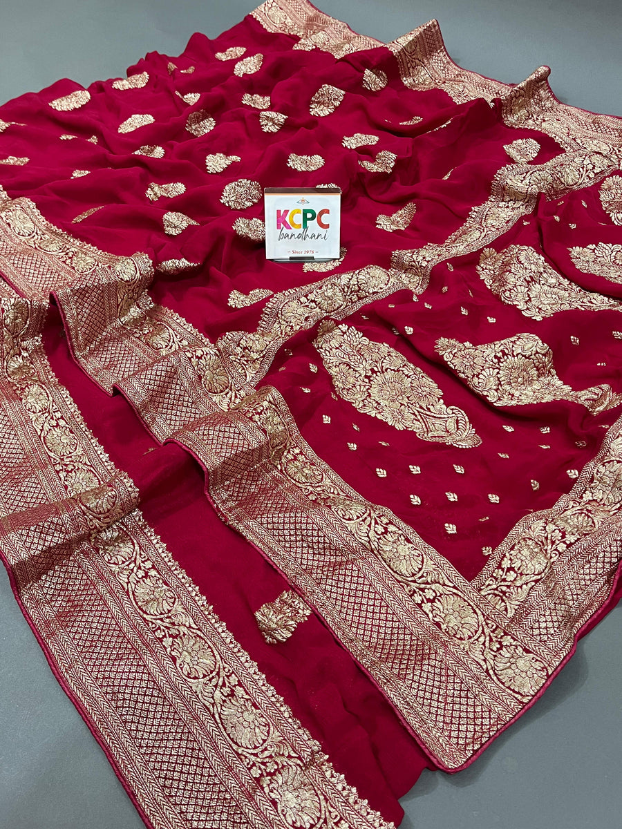 Pure Khaddi chiffon Banarasi Neemzari Weaving Luxury Saree with blouse ...